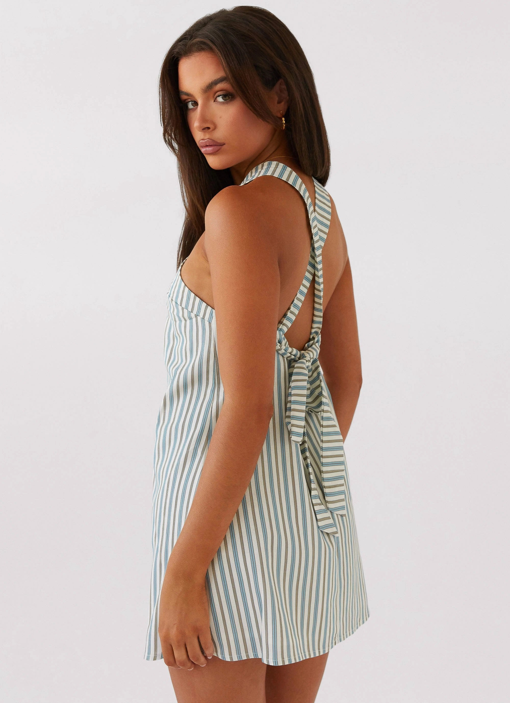 Soft Weave Tailored-fit Keira Linen Mini Dress - Blue Choc Stripe