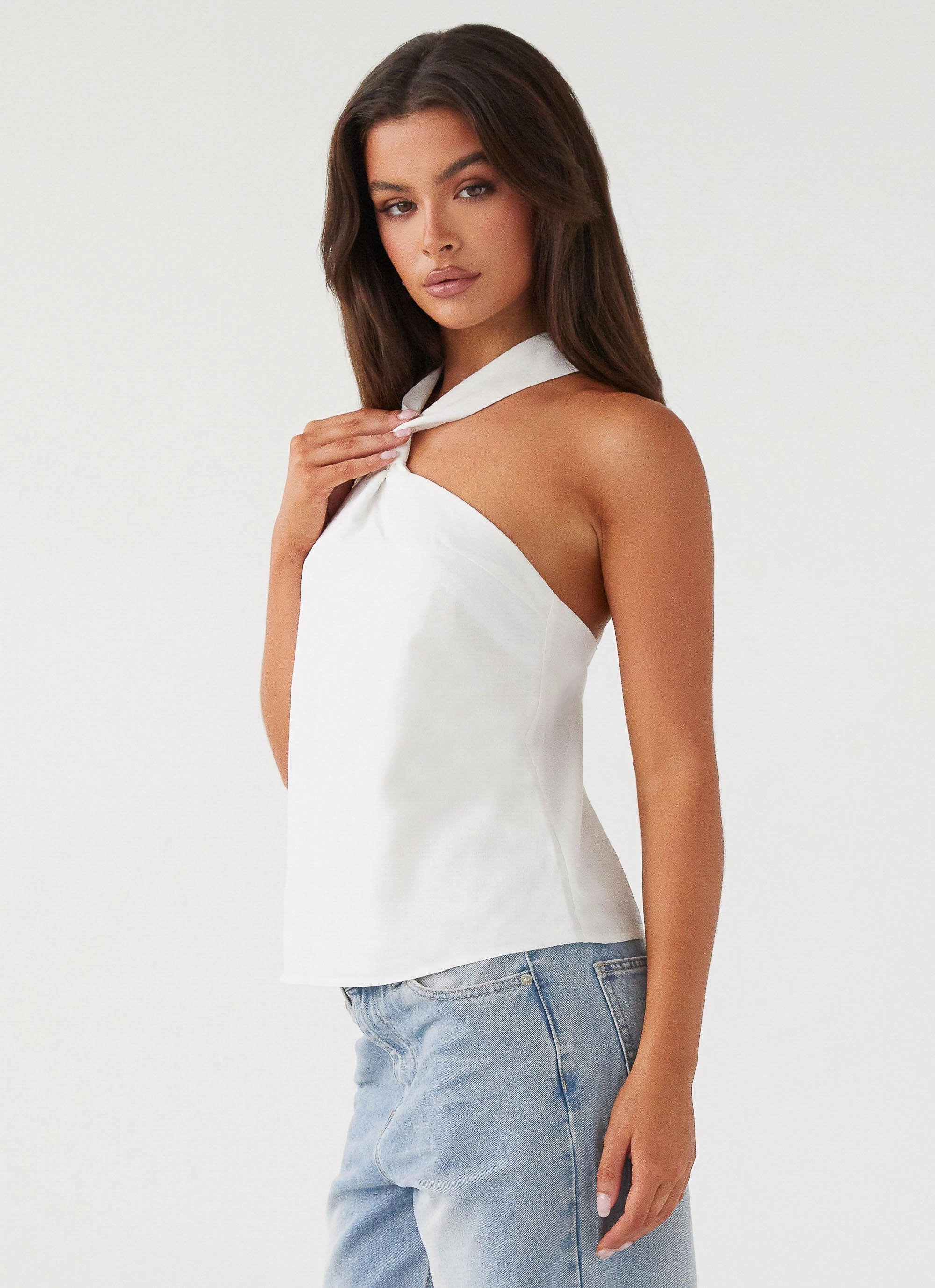 MeshPanelIntegration Moisture Wicking Technology Keira Linen Top - White