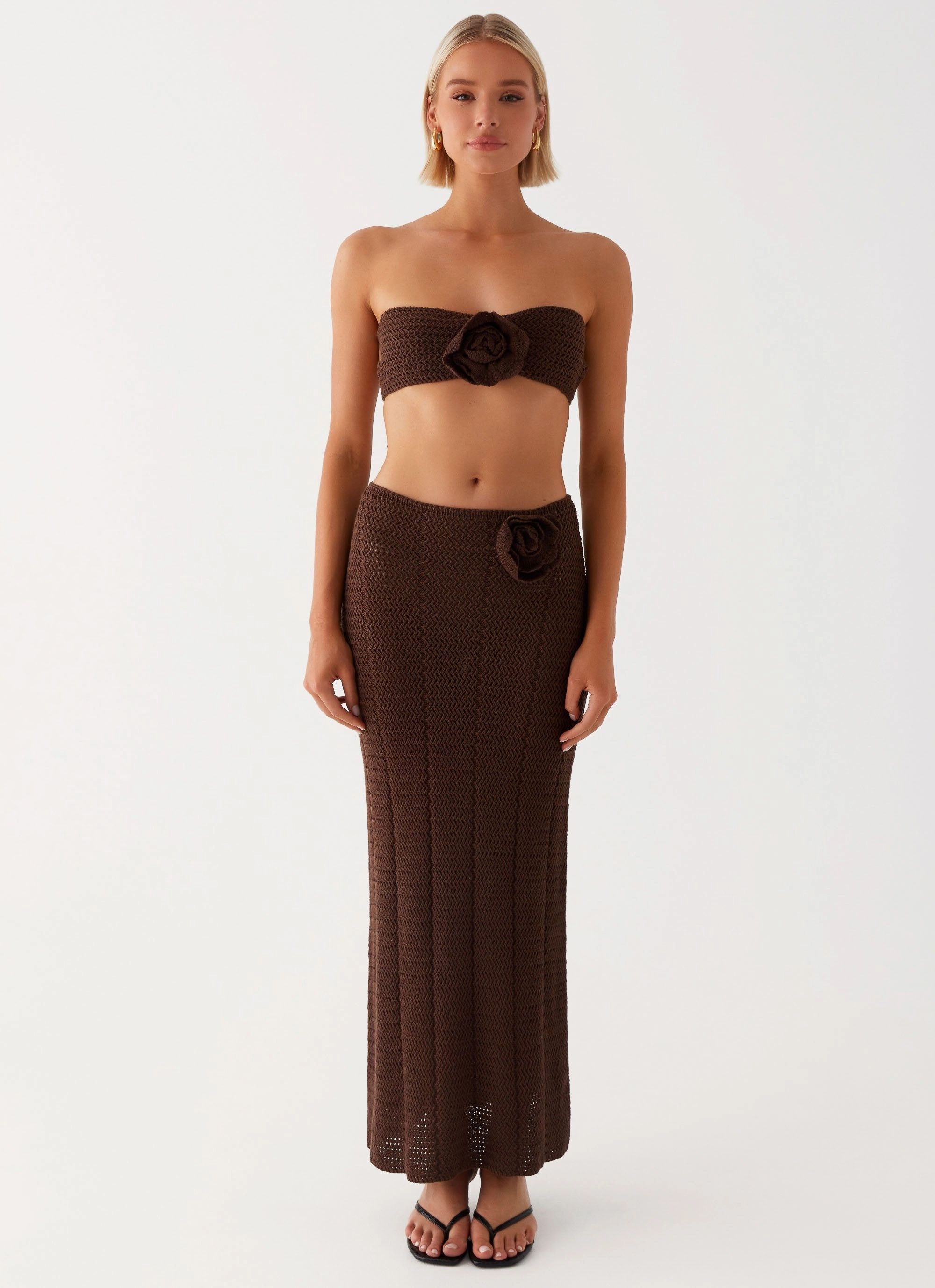 V-neck Shirt Kelcie Rose Crochet Bandeau Top - Chocolate