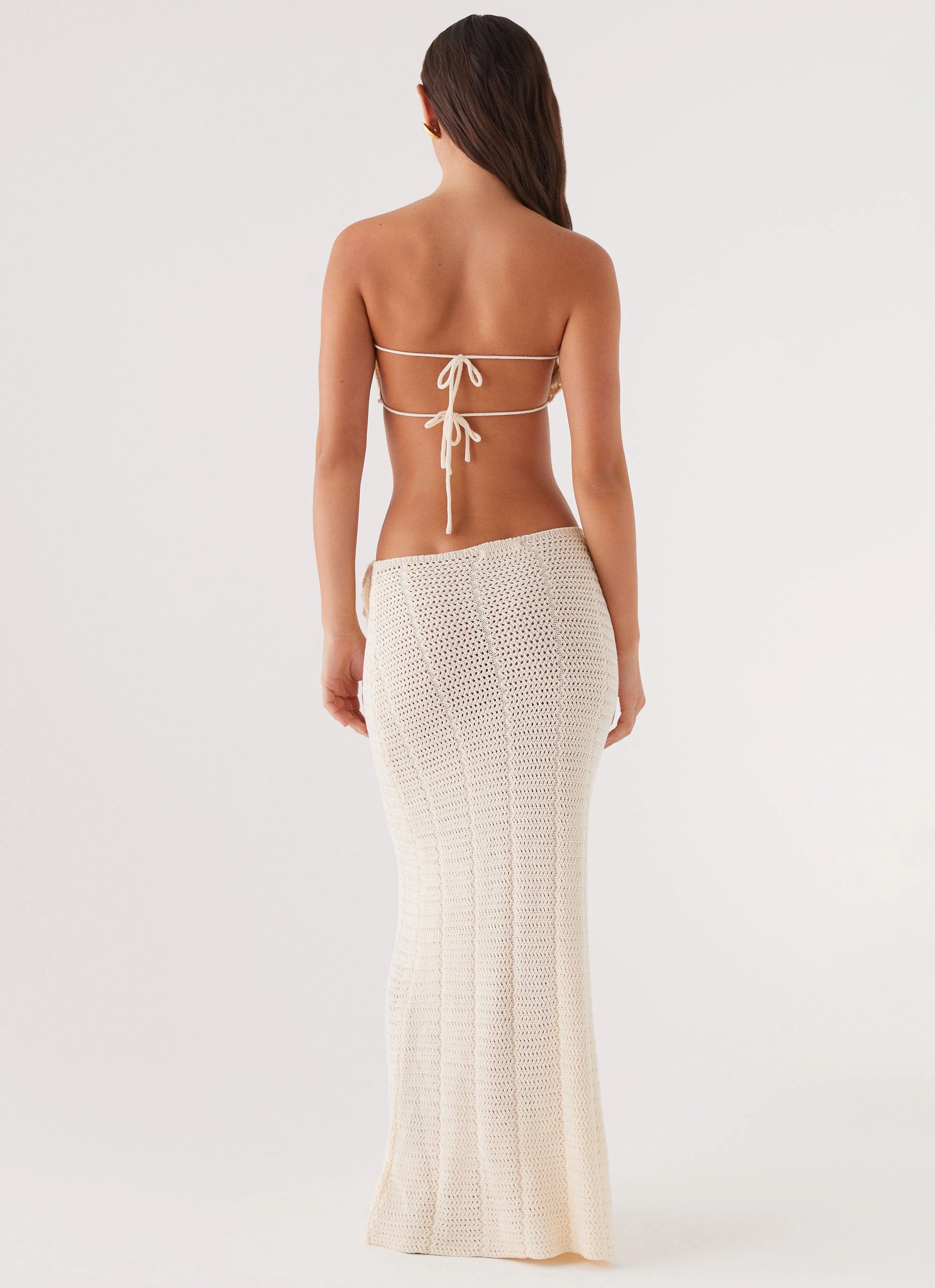 Double Needle Stitching Kelcie Rose Crochet Bandeau Top - Ivory
