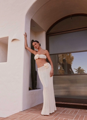 Flexible Comfort Wear Kelcie Rose Crochet Maxi Skirt - Ivory