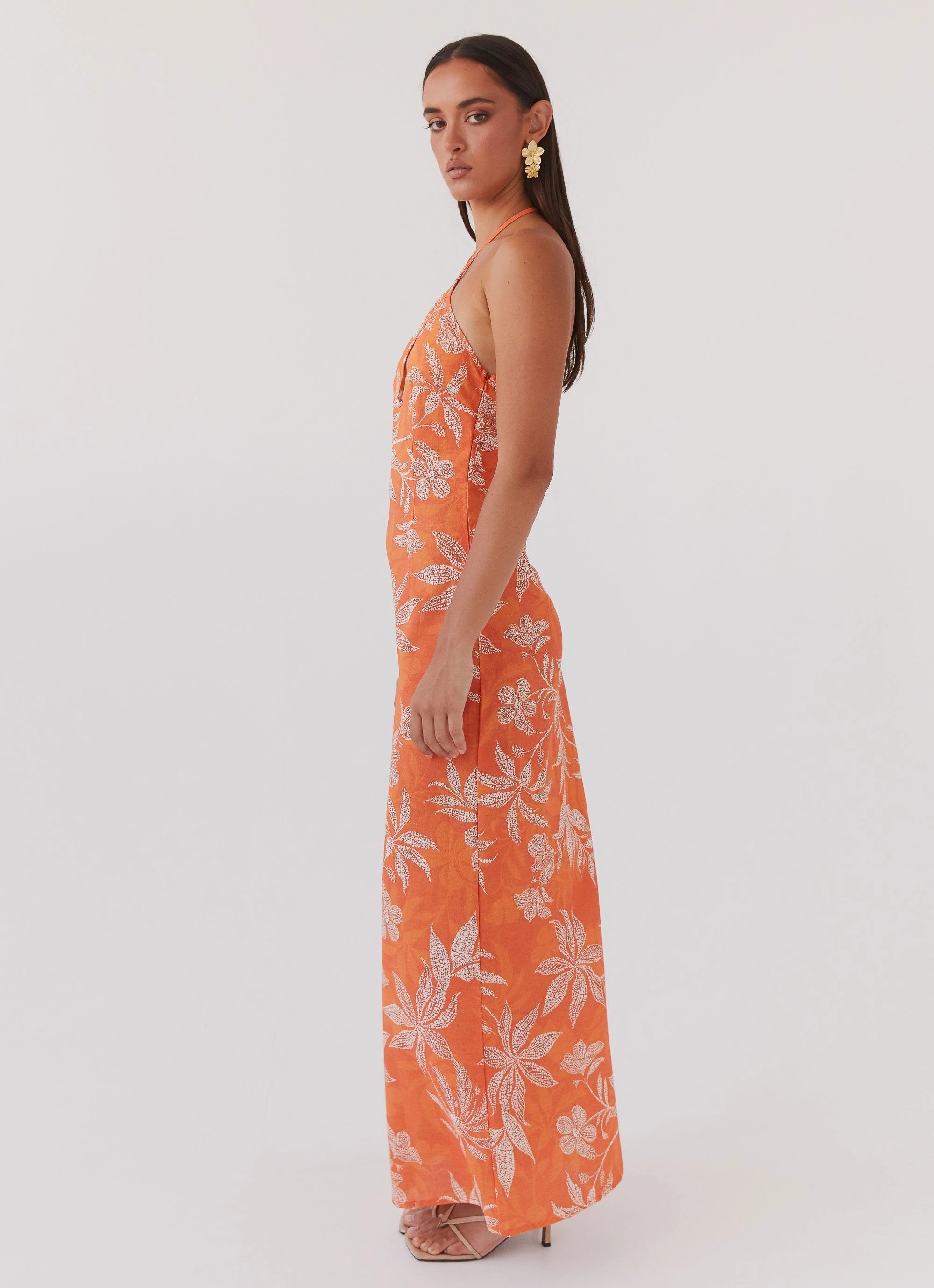 Keliegh Linen Maxi Dress - Tropic Sunset Garden Scene Basic Mood