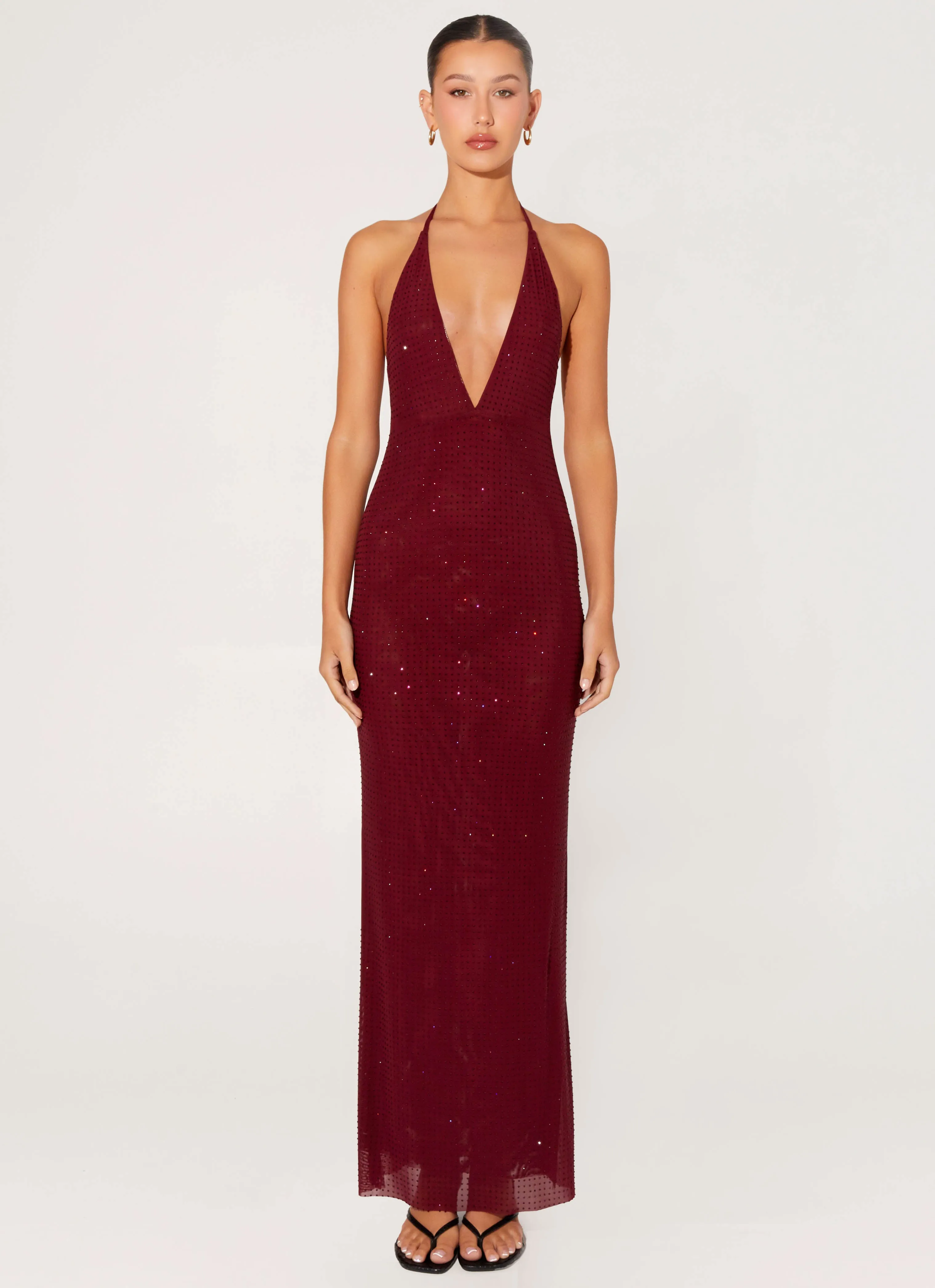 Keliese Beaded Maxi Dress - Burgundy Fashion Daily
