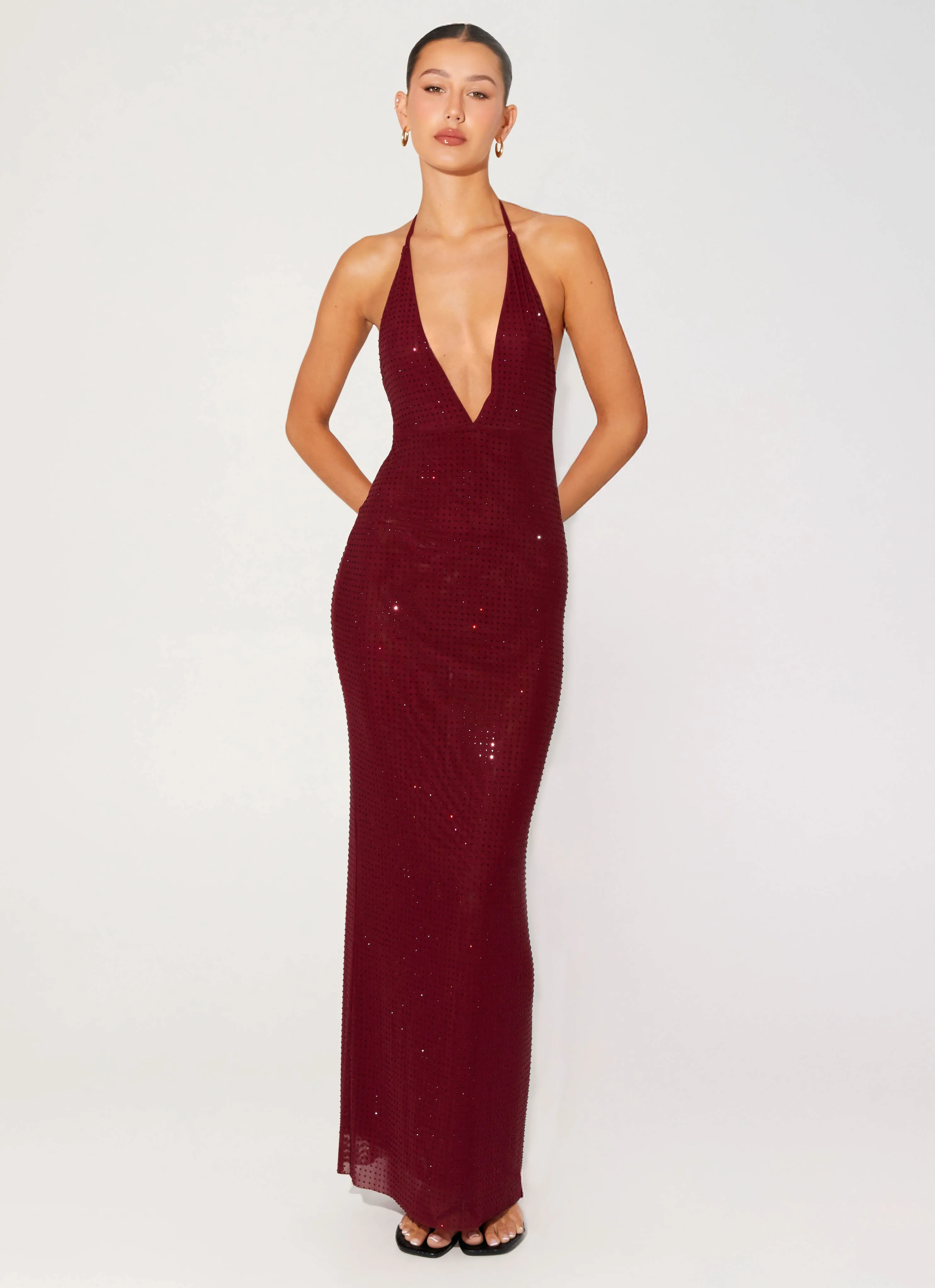 Keliese Beaded Maxi Dress - Burgundy Classic knee-length dress