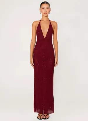 Keliese Beaded Maxi Dress - Burgundy Fashion Daily