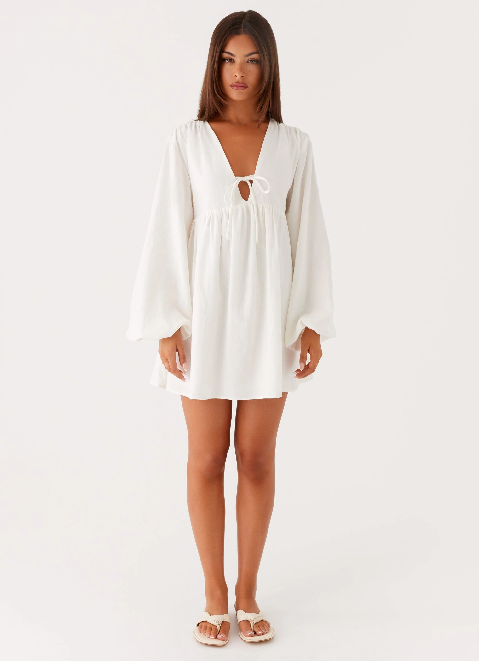 Feminine Vibe Kennie Linen Mini Dress - White
