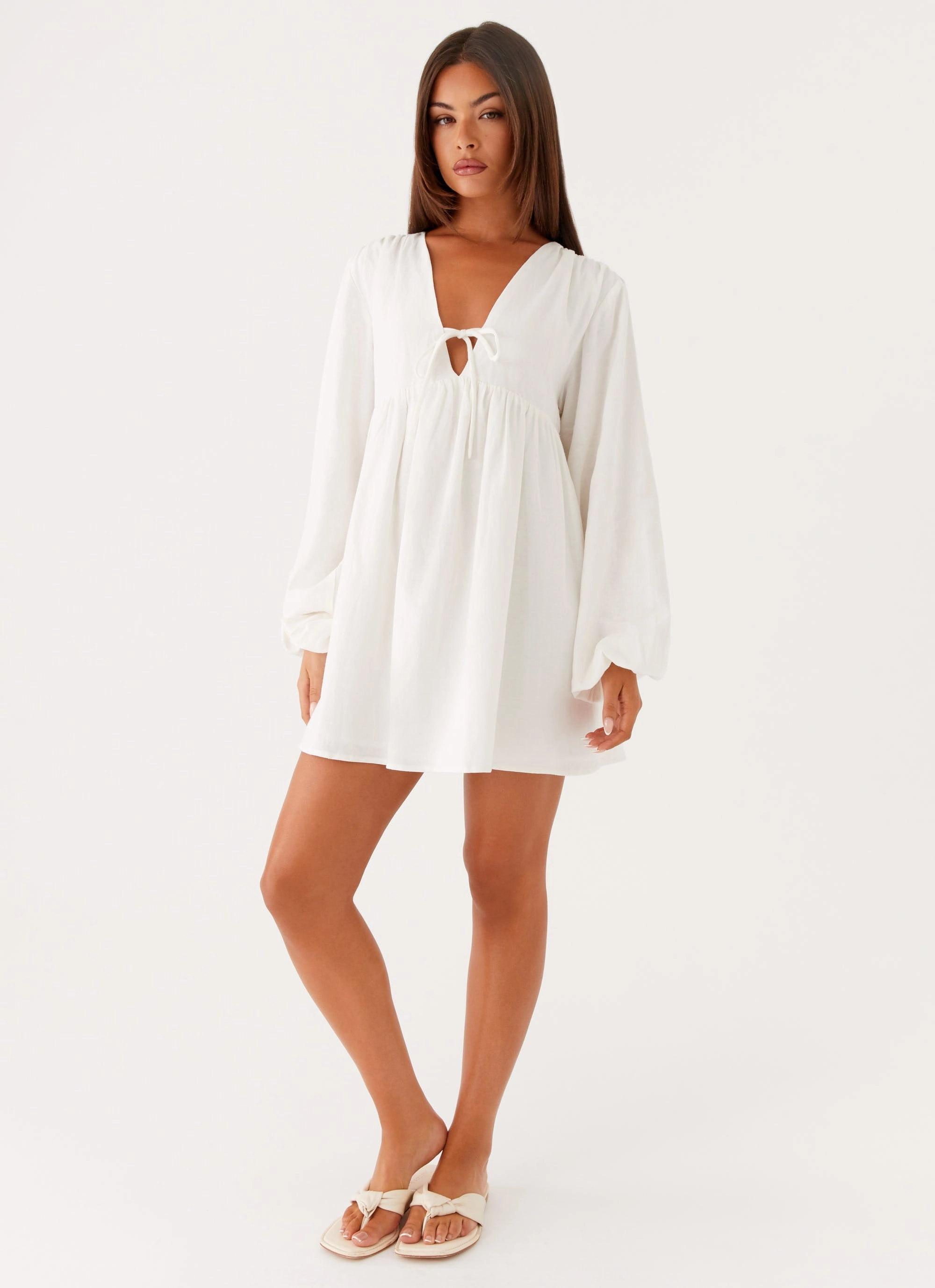 Kennie Linen Mini Dress - White Smooth Design Fashion-forward day dress