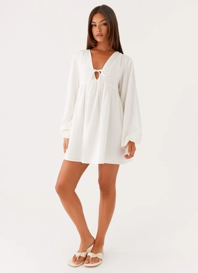 Kennie Linen Mini Dress - White Smooth Design Fashion-forward day dress