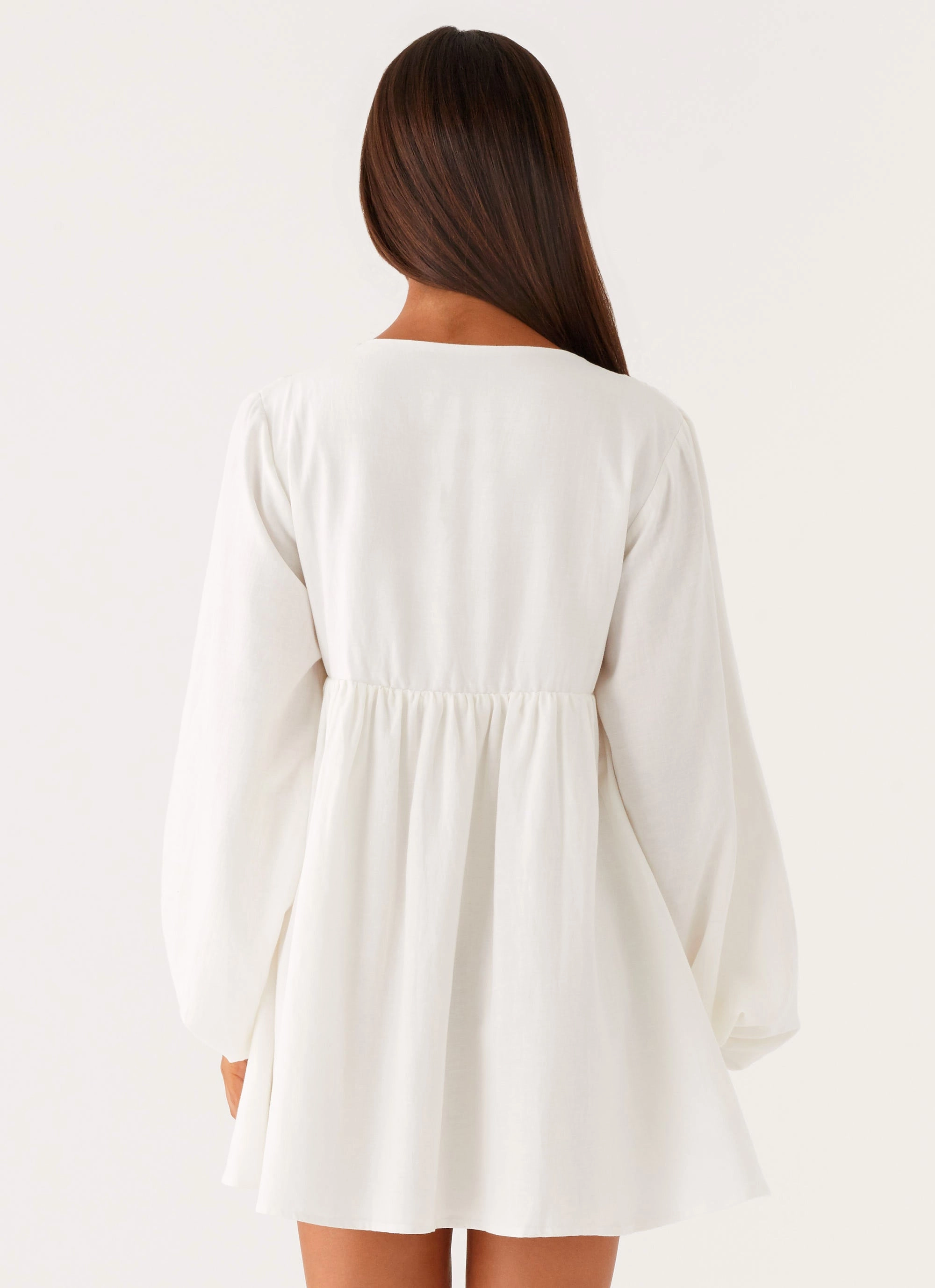 Kennie Linen Mini Dress - White Bless Glow