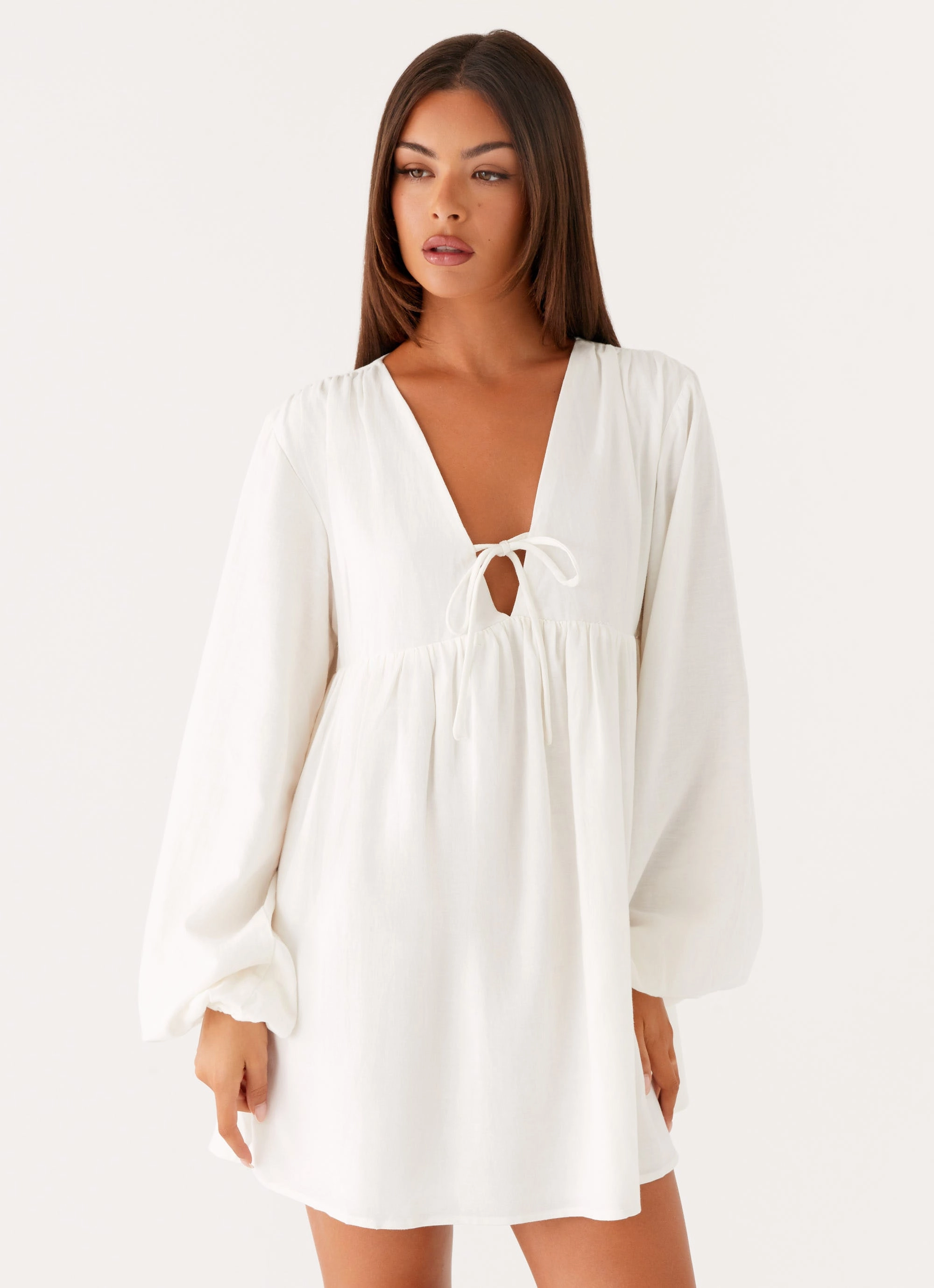 Simple Flow Skin-friendly Kennie Linen Mini Dress - White