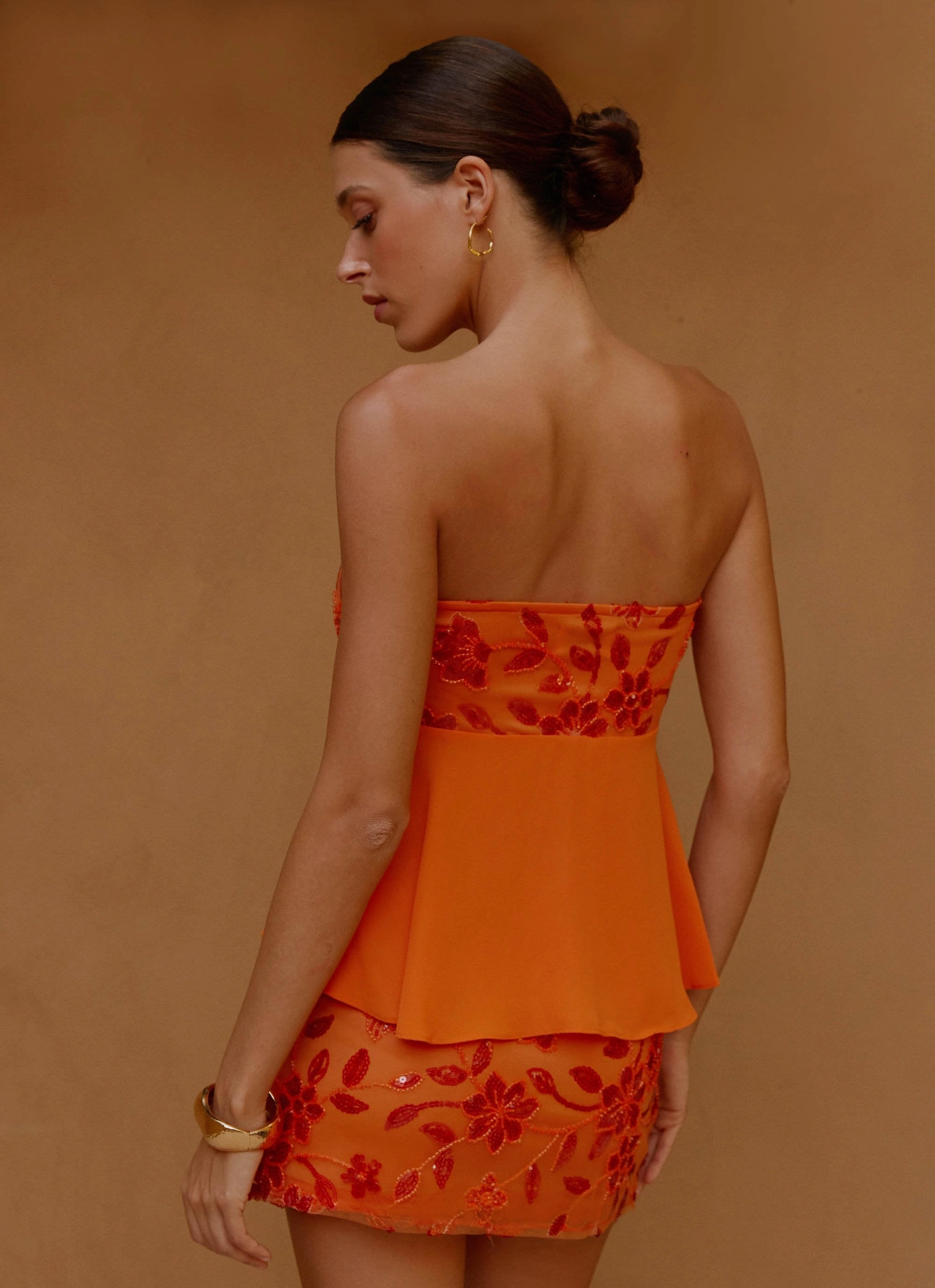 Kenya Beaded Halter Top - Orange Ergonomic Shoulder Cut Circular Knit Technology
