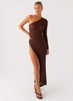 Kerri Knit Maxi Dress - Dark Chocolate Vibrant Form Flower Soft