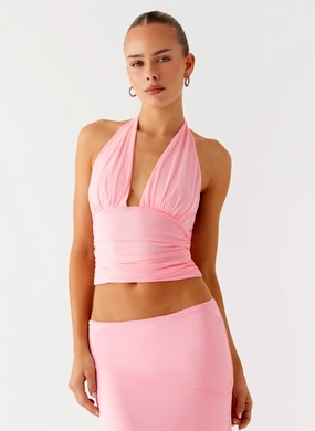 Breathable Underarm Gussets Comfortable Layer Kerrie Halter Top - Baby Pink