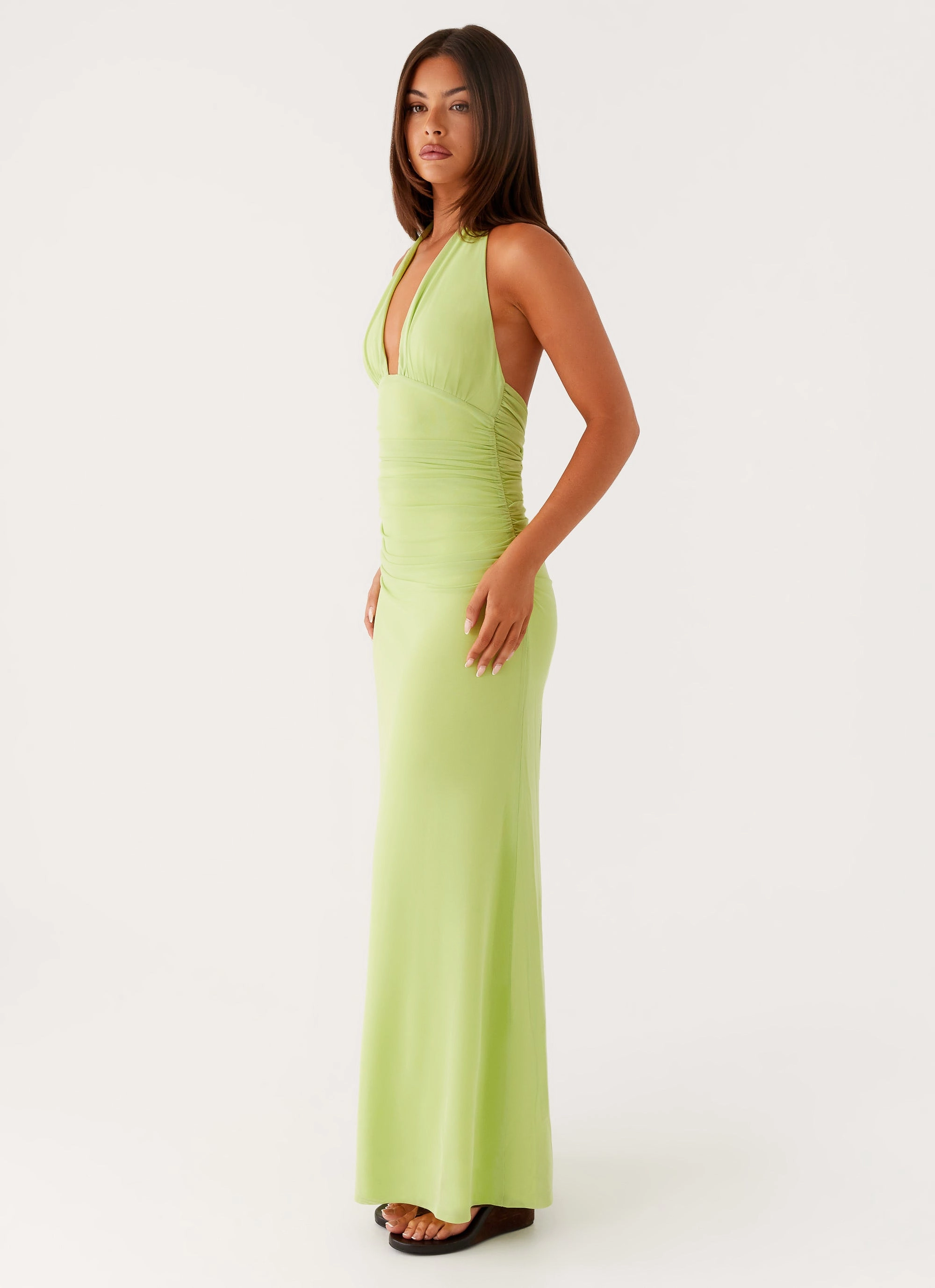 Kerrie Maxi Dress - Lime Feminine Touch Feminine off-the-shoulder gown