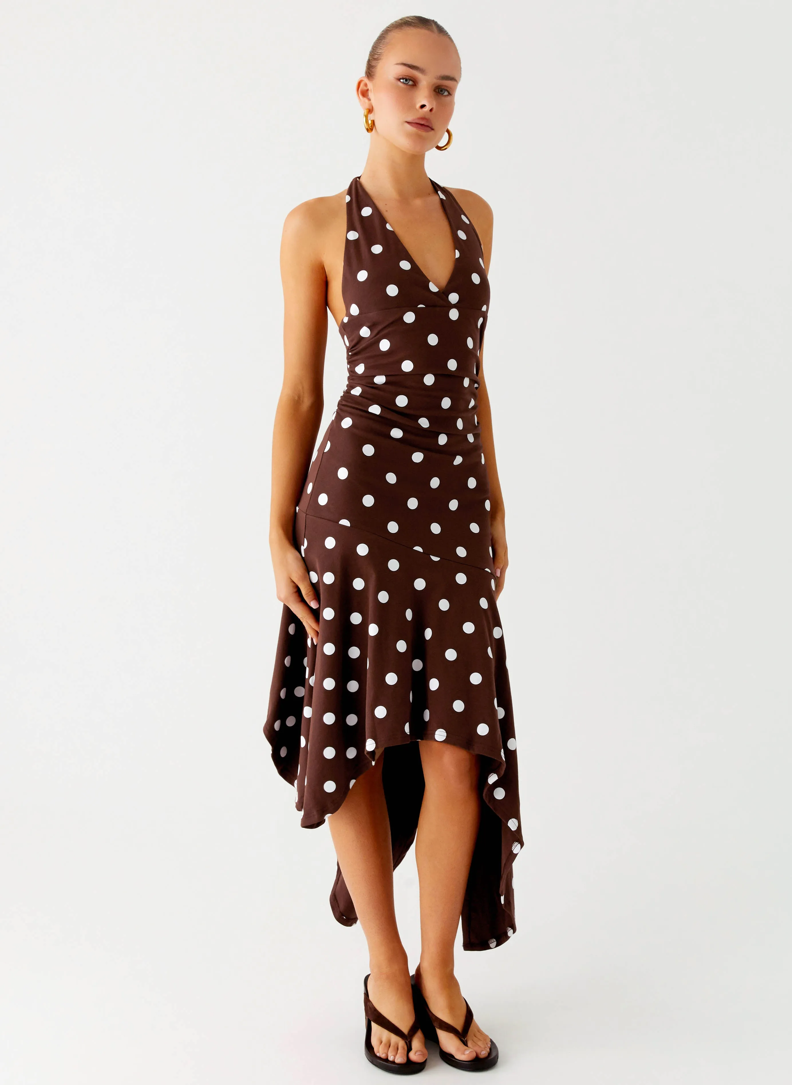 Stylish Silhouette Keylani Halter Midi Dress - Chocolate