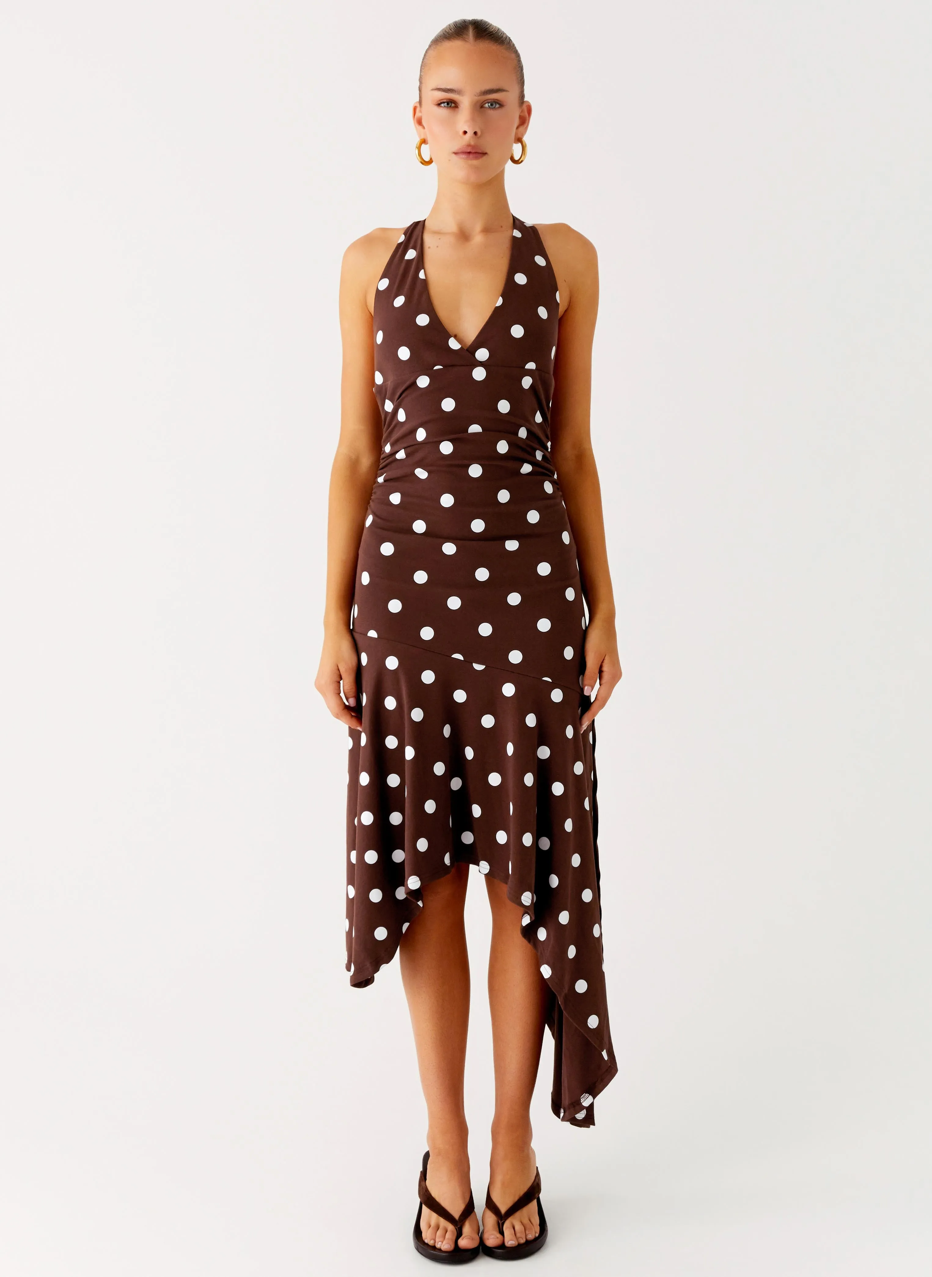 Sheer Look Soft Shine Keylani Halter Midi Dress - Chocolate