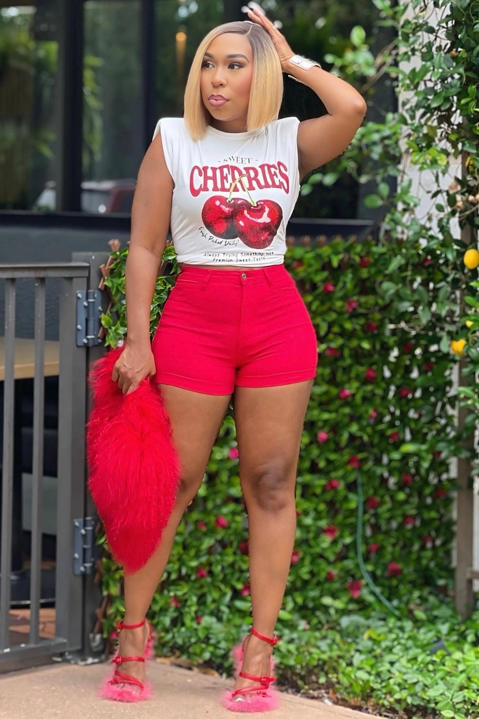 Kia CHERRY POP HIGH-WAIST DENIM SHORTS Flexible Fit