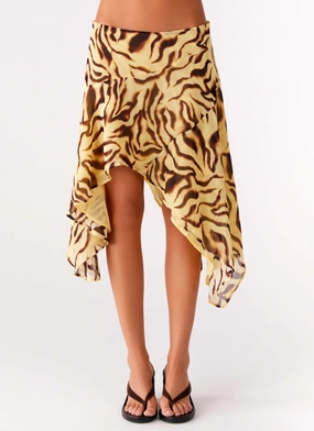 Kia Low Rise Asymmetrical Midi Skirt - Laguna Print Flexible Performance Wear