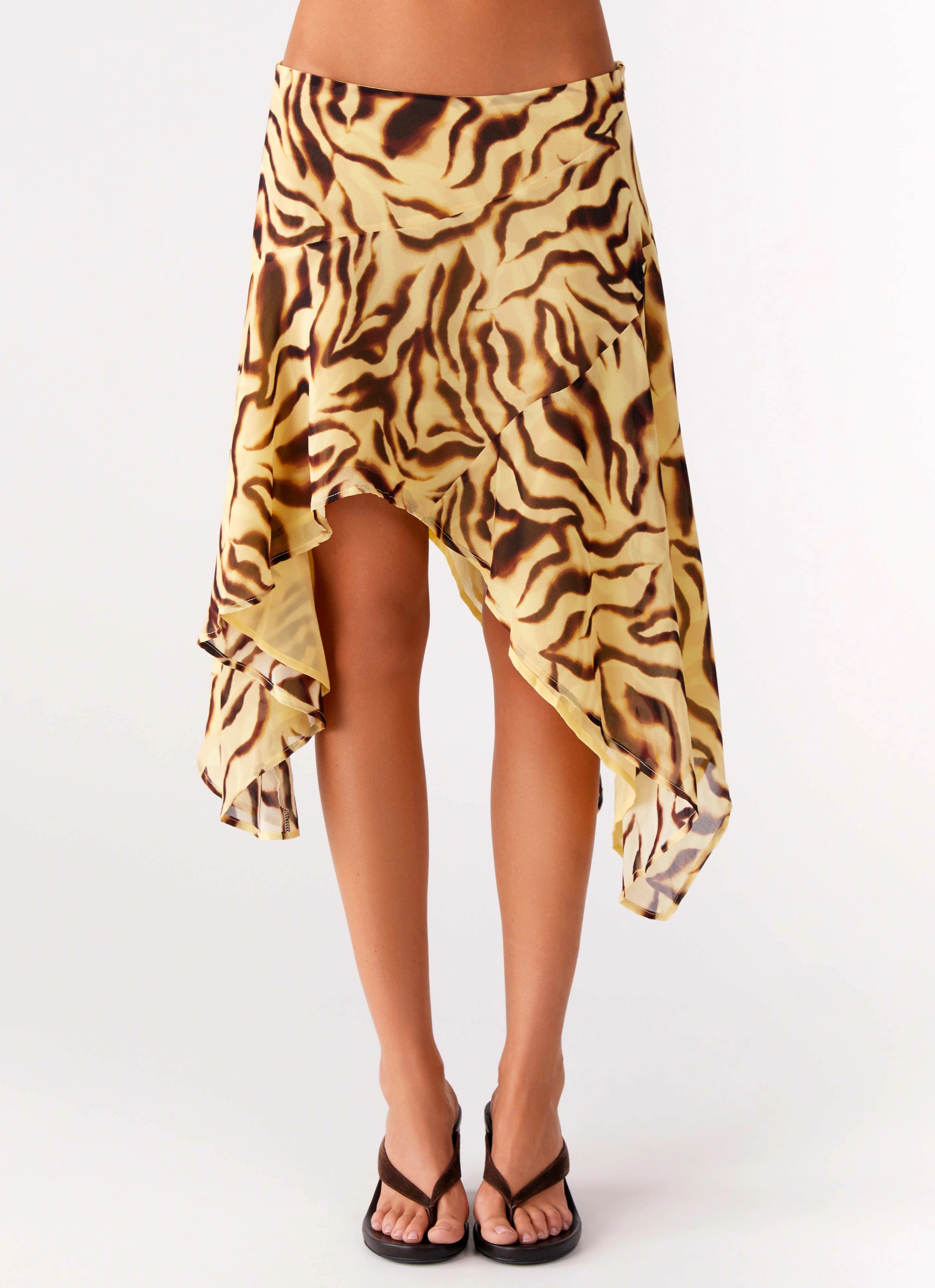 Kia Low Rise Asymmetrical Midi Skirt - Laguna Print Flexible Performance Wear