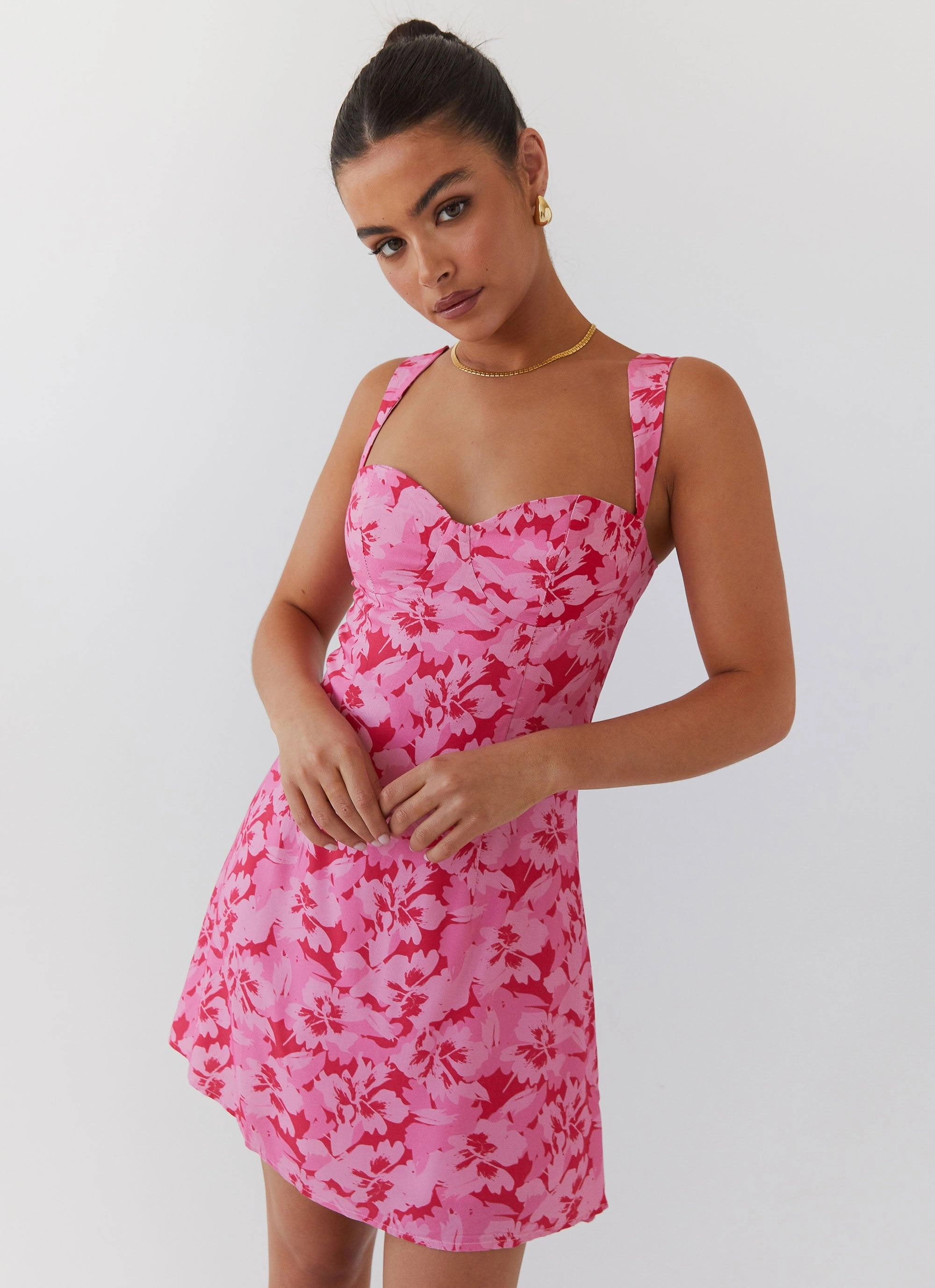 Metallic Finish Kiah Bustier Mini Dress - Cherry Blossom