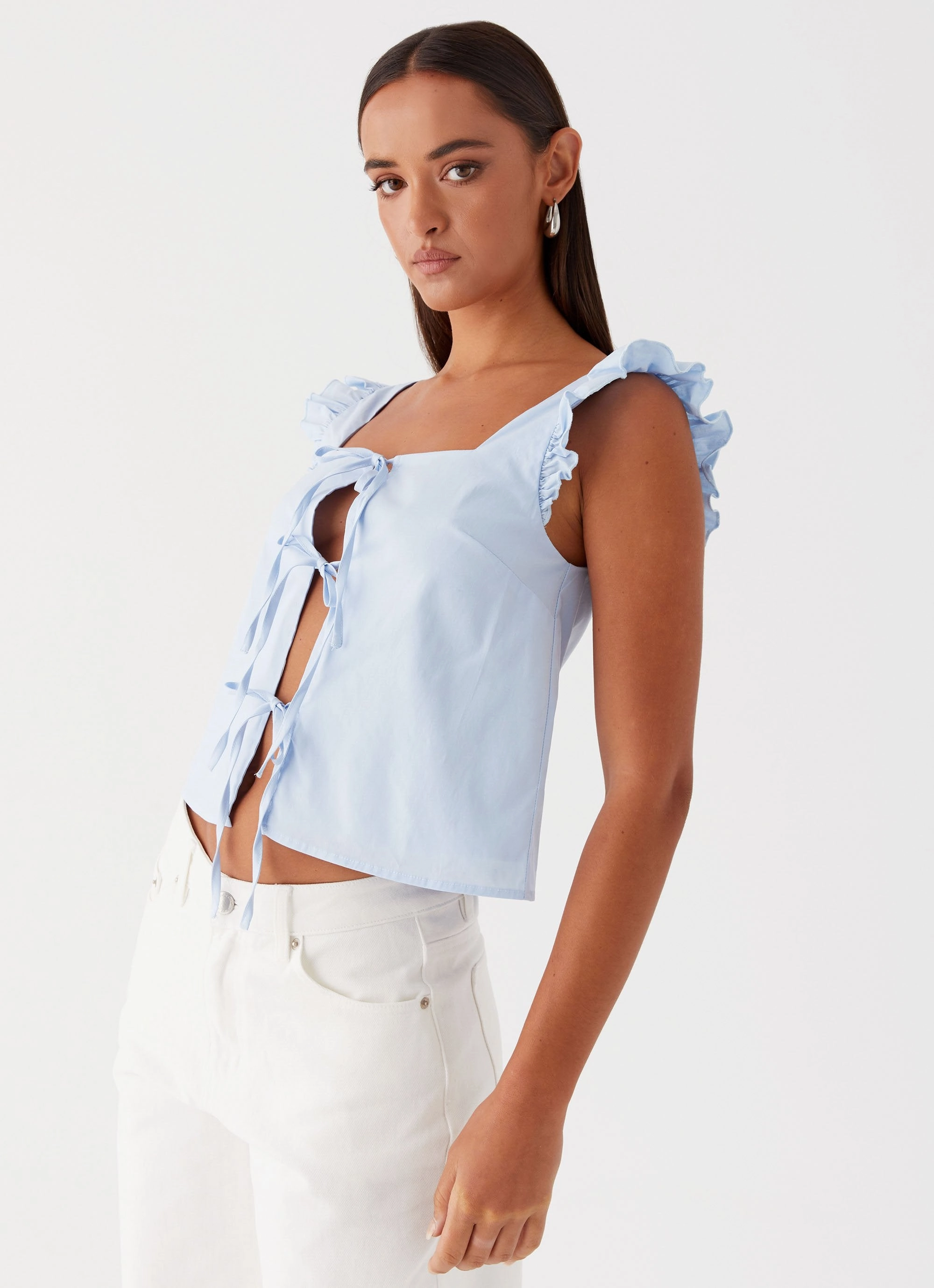 Tagless Comfort Collar WaterRepellent Coating Kiani Tie Front Top - Blue
