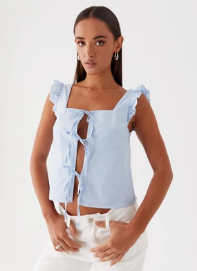Hybrid Fabric Blend UniversalFit Kiani Tie Front Top - Blue
