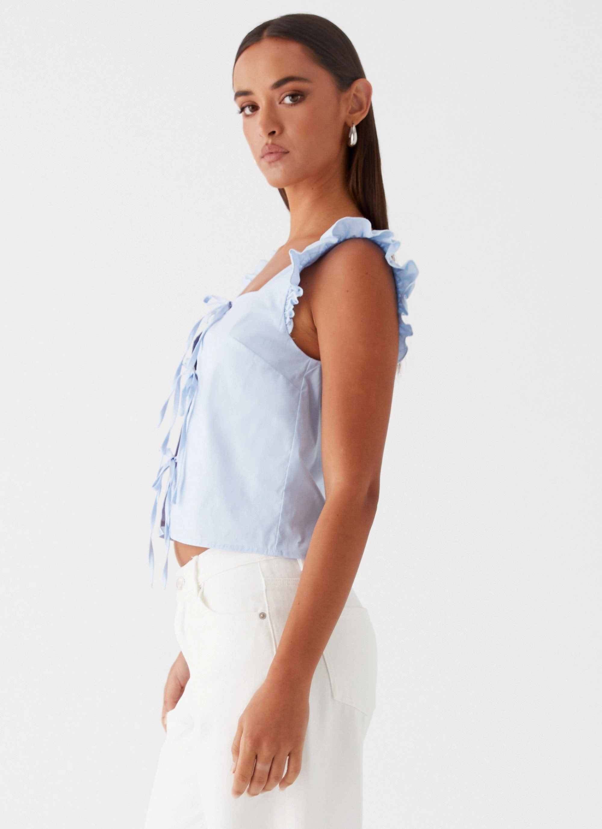 Kiani Tie Front Top - Blue Quick Dry Performance Breathable mesh