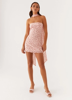 Sage Glow Kiesha Strapless Scarf Mini Dress - Pink Flower