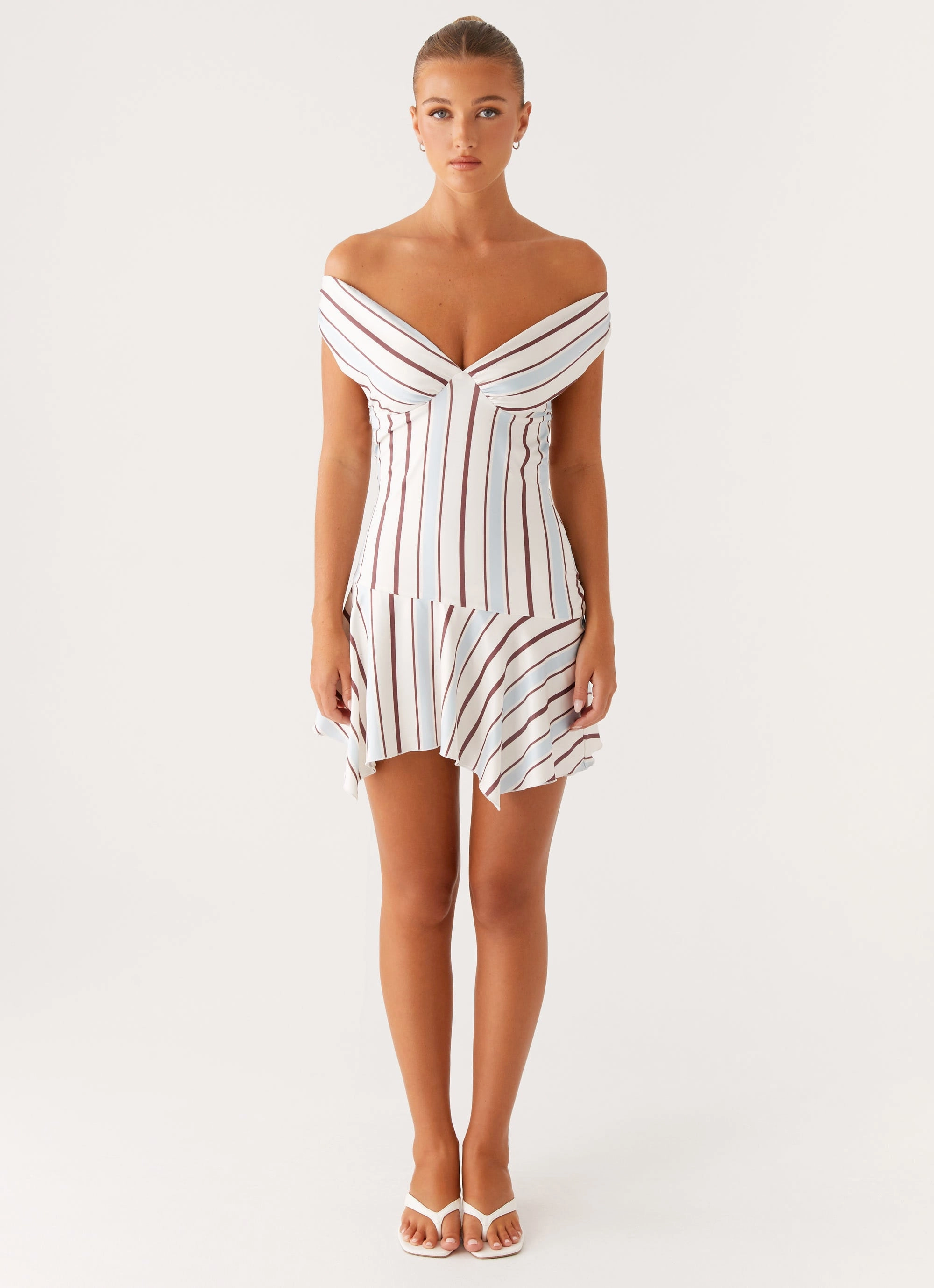 Cozy Energy Bohemian style Kirby Mini Dress - Blue Stripe