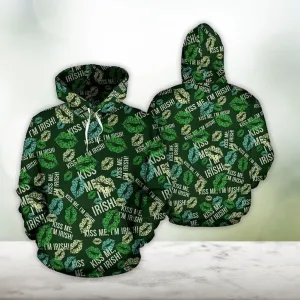 Kiss Me I’m Irish Pattern Full Hoodie St. Patrick's Day All Over Print Shirt Gift For Friends Birthday FullSize S-5XL