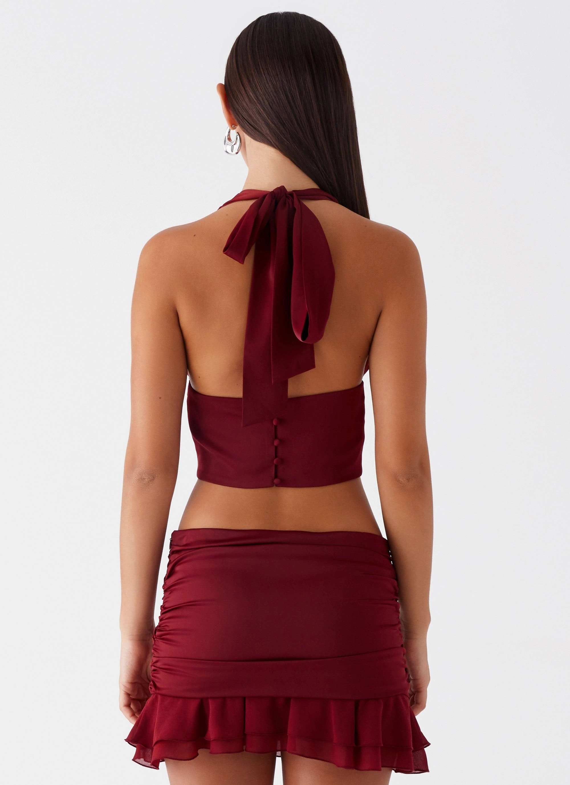Kitty Chiffon Halter Top - Cherry Red Flatlock Seam