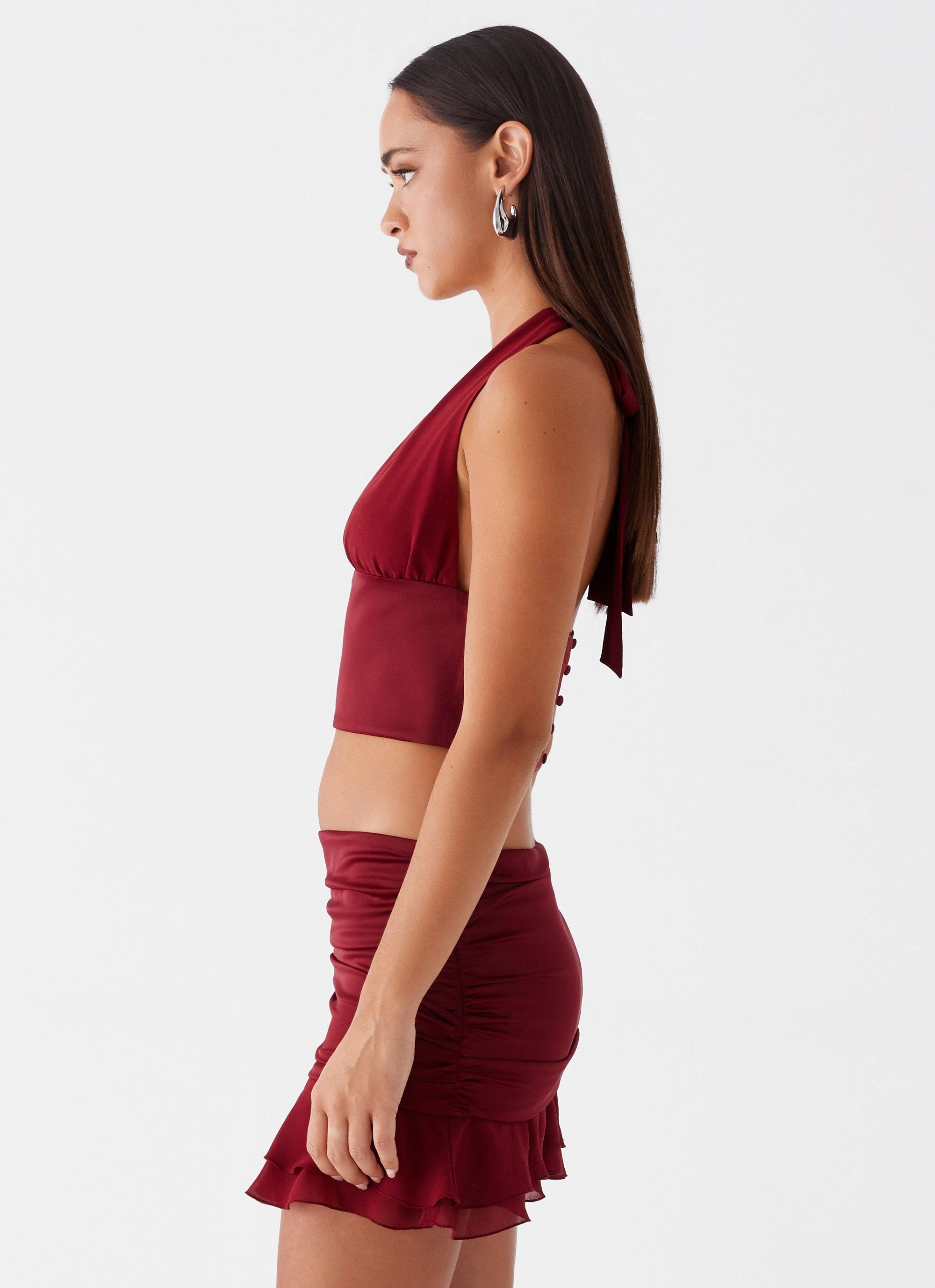 Kitty Chiffon Halter Top - Cherry Red HoodedVersion Sustainable Material Blend