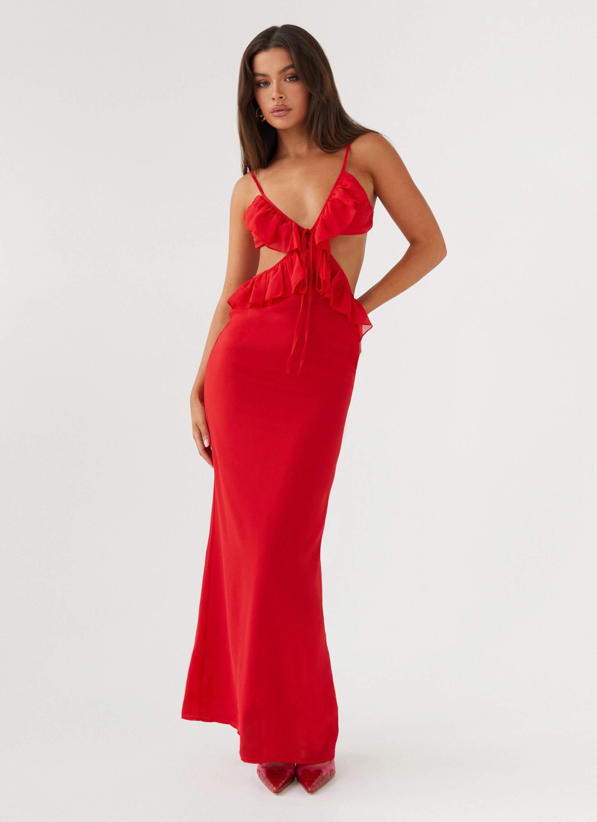 Klara Cut Out Maxi Dress - Red Dew Glow Gender Fluid
