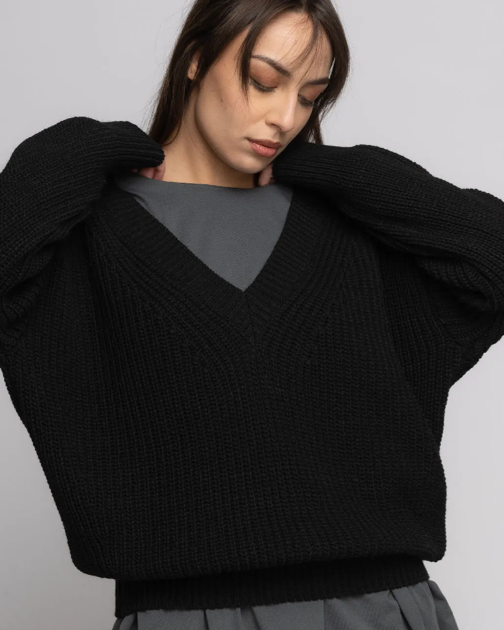 Knit Alpaca Blend V-Neck Sweater