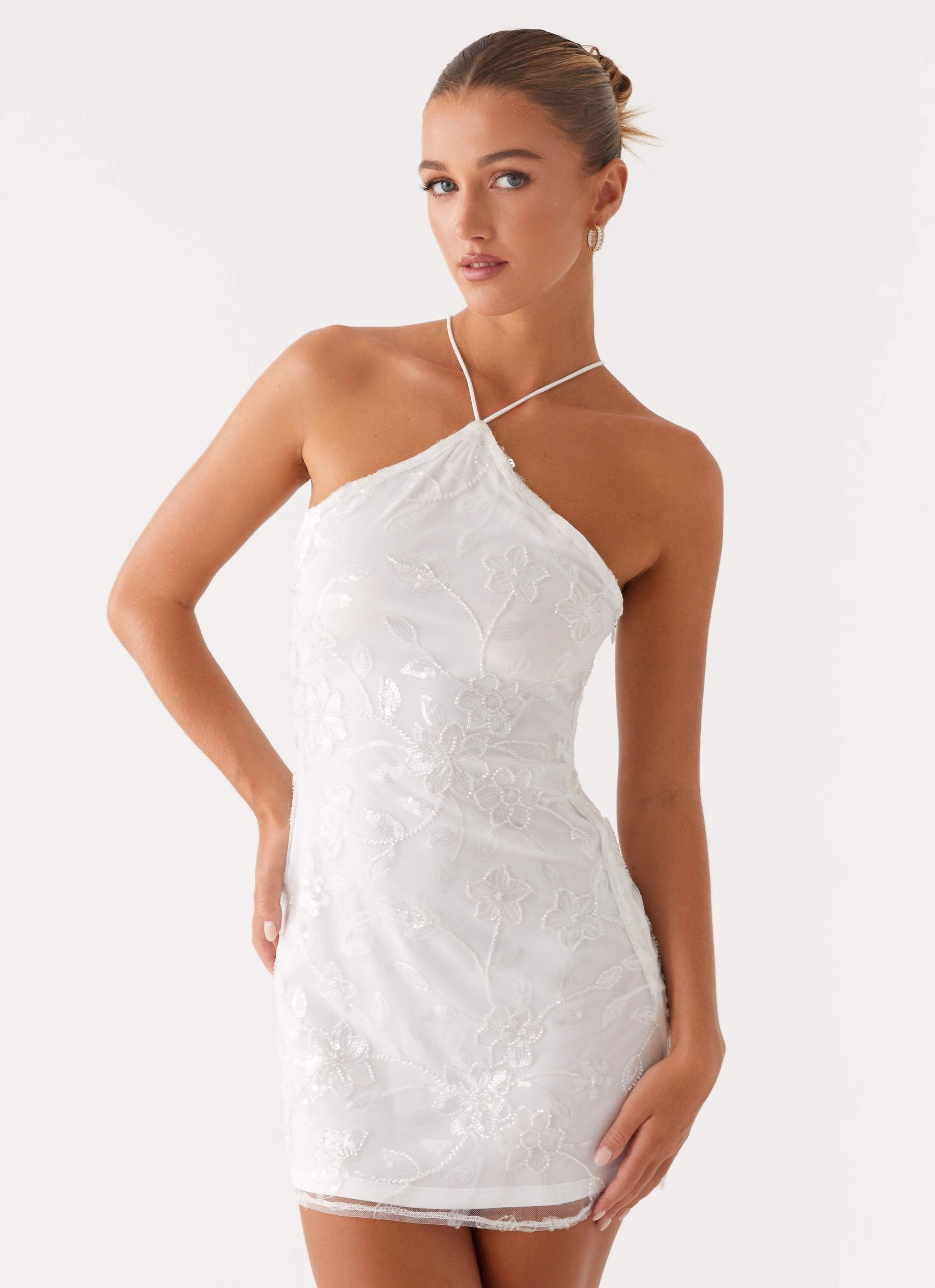 Rumi Beaded Mini Dress - White Fall Comfort Global Style