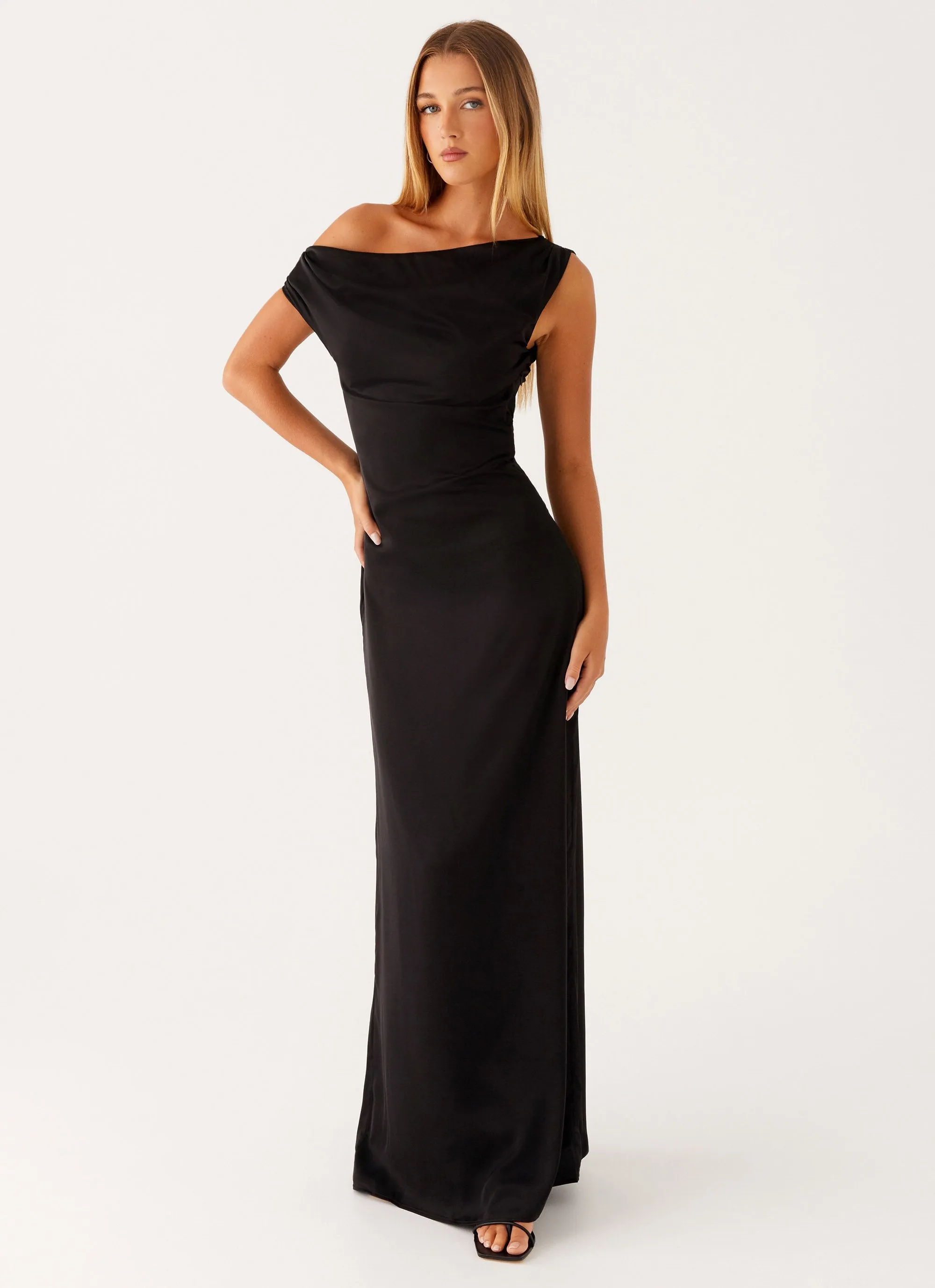 Minimal Curve Work Fitwear Heart Of Glass Satin Maxi Dress - Black