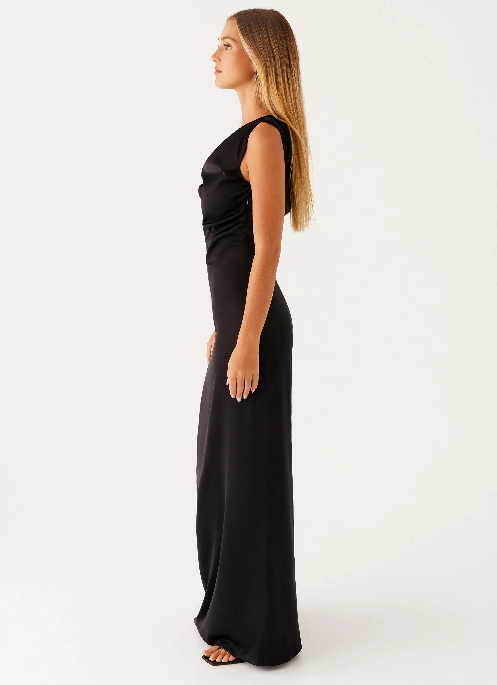 Subtle Flow Light Elegance Heart Of Glass Satin Maxi Dress - Black