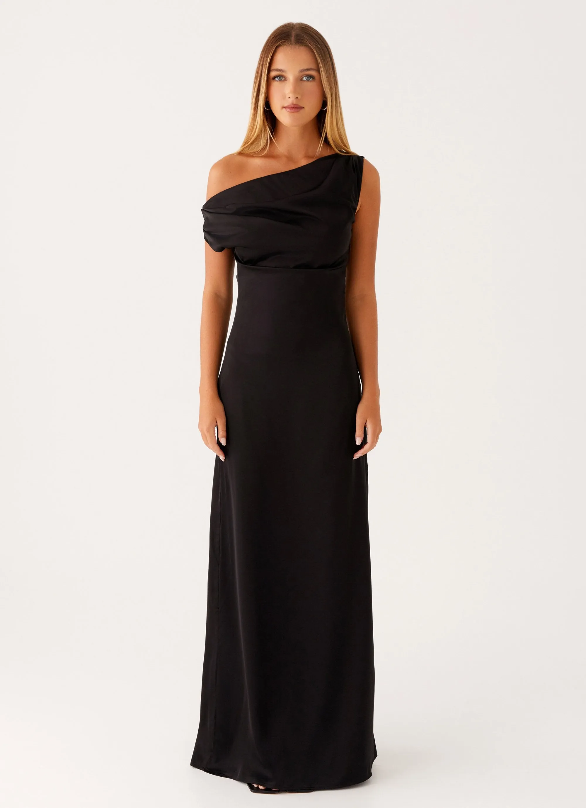 Smart Fashion Love Soft Heart Of Glass Satin Maxi Dress - Black