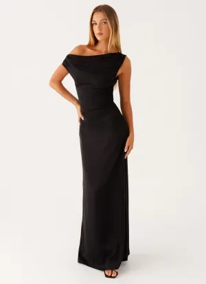 Minimal Curve Work Fitwear Heart Of Glass Satin Maxi Dress - Black