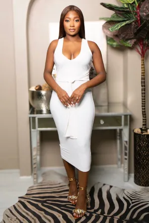 Essential Style Sassy Slim Fitted Midi Dress-Ivory