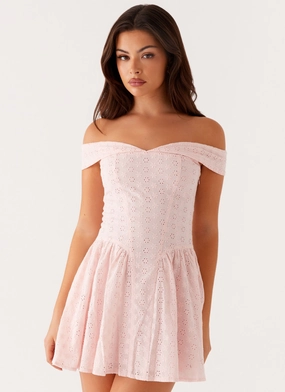 Koa Off Shoulder Mini Dress - Peach Vibrant evening gown