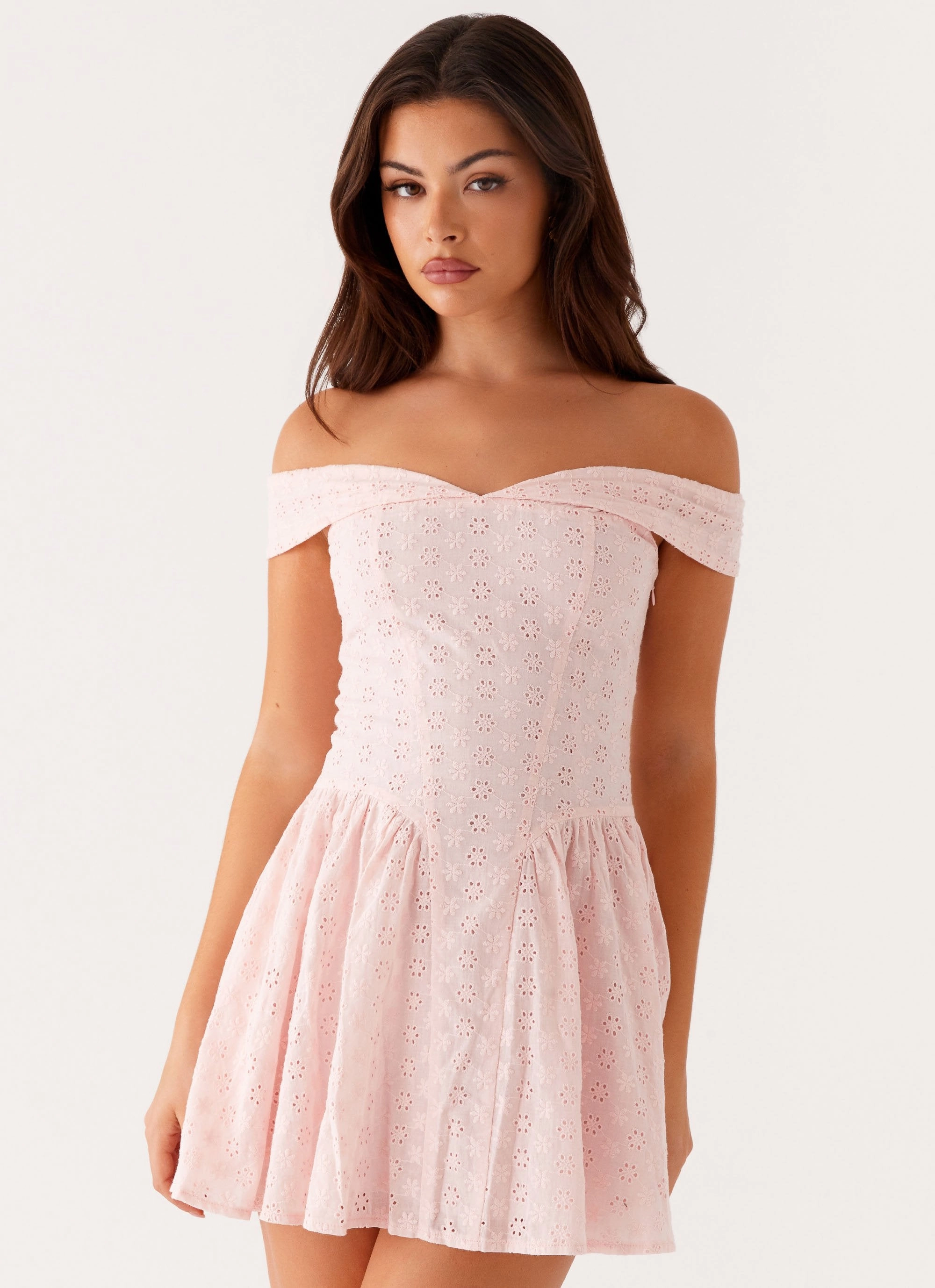 Koa Off Shoulder Mini Dress - Peach Vibrant evening gown