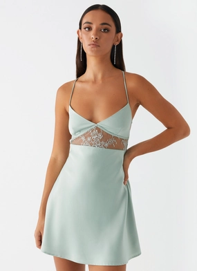 Breathable Feel Breathable-Lining Korren Lace Mini Dress - Sage