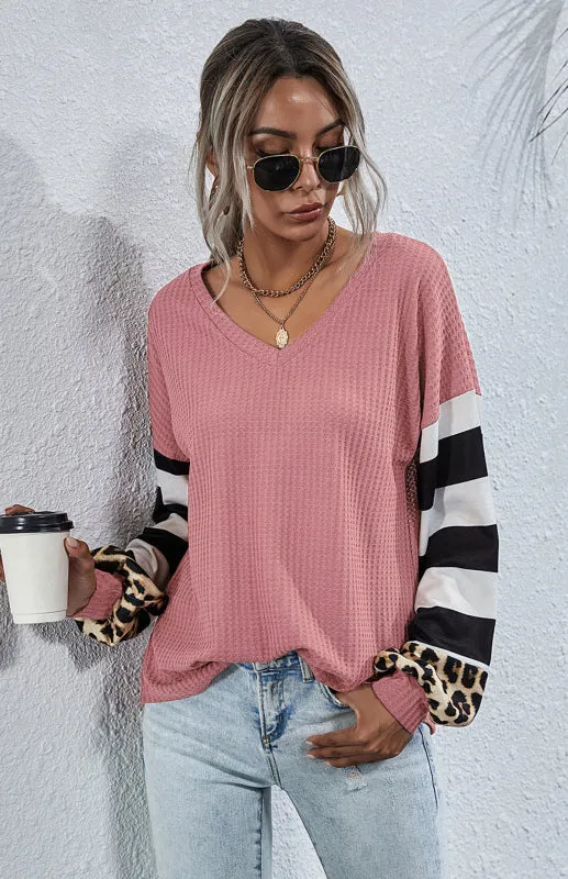 Krista Women's Striped Stitching Long-Sleeved T-Shirt