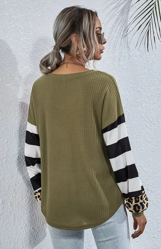 Krista Women's Striped Stitching Long-Sleeved T-Shirt