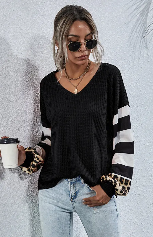 Krista Women's Striped Stitching Long-Sleeved T-Shirt