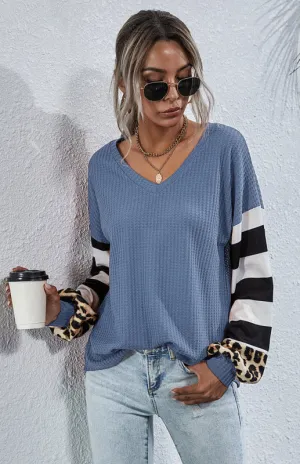 Krista Women's Striped Stitching Long-Sleeved T-Shirt