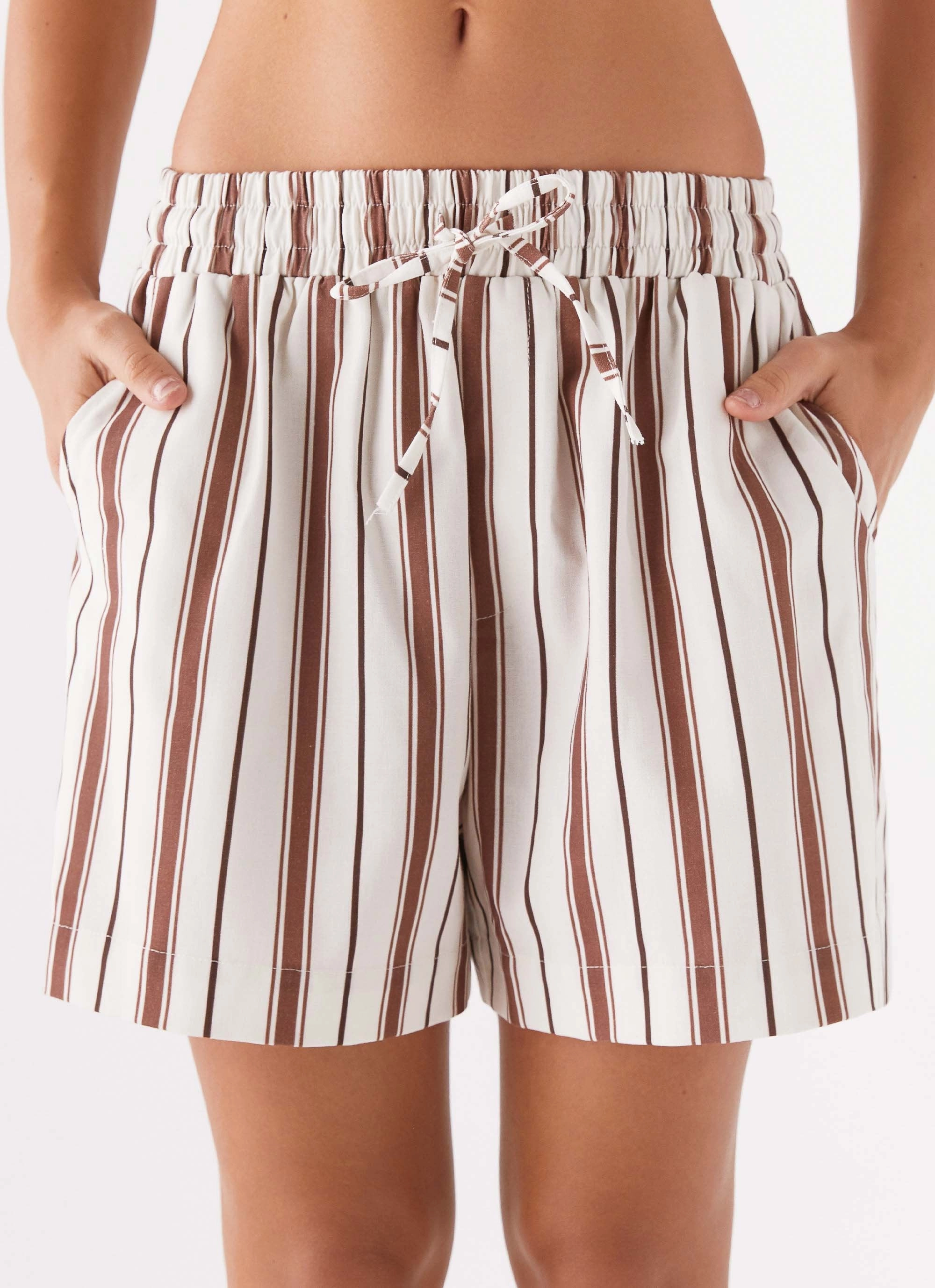 Utility Fit Non Binding Waist Kristen Linen Drawstring Shorts - Brown Stripe