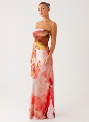 Kunis Maxi Dress - Peach Rose Belt Waist Vibrant Edge