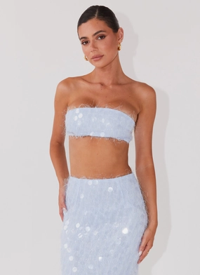 Kyleigh Textured Sequin Bandeau Top - Lavender Mist Reinforced Buttonholes
